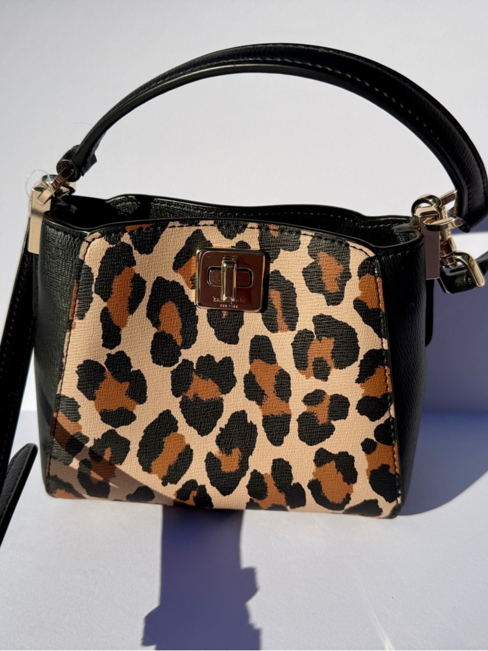 kate spade Leopard Print Top Handle Shoulder Bag - Black/Tan